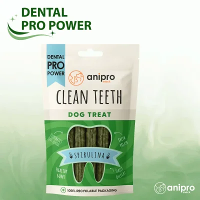 anipro Dental Pro Power дентални лакомства за кучета под формата на пурички, мощна формула със спирулина и зелен чай, 84 г