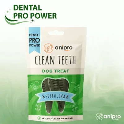 anipro Dental Pro Power дентални лакомства за кучета, под формата на дентални четки, мощна формула със спирулина и зелен чай, 84 г