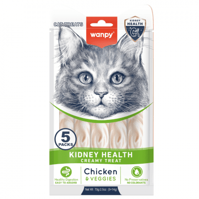 Wanpy Cat Kidney Health кремообразно лакомство за котки при проблеми с бъбреците, с пилешко и зеленчуци, 5х14 г