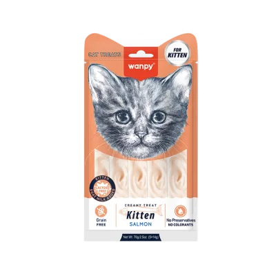 Wanpy Creamy Treat - лакомство за малки котенца, кремообразно с вкус на сьомга, 5х14 г