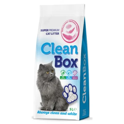 Clean Box Super Premium, ароматизирана котешка тоалетна, фин бял бентонит, Бебешка пудра, 5 л, Брой