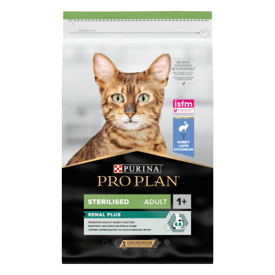 Purina Pro Plan Sterilised Renal Plus Adult - суха храна за кастрирани котки в зряла възраст, за здравето на бъбреците, със заешко