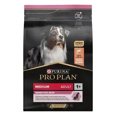 Purina Pro Plan Аdult Мedium Sensitive Skin - суха храна за кучета от средни породи, с чувствителна кожа, с високо съдържание на сьомга