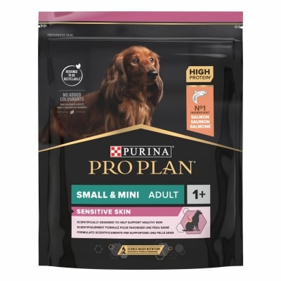 Purina Pro Plan Small&Mini Adult Sensitive Skin - суха храна за кучета с чувствителната кожа от дребни породи, със сьомга