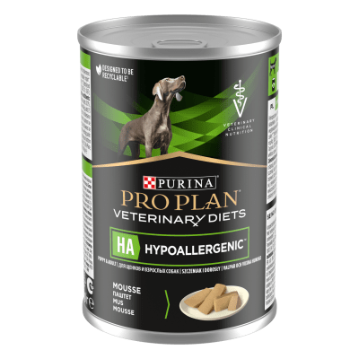 Purina Pro Plan Dog Veterinary Diets HA - лечебна консервирана хипоалергенна храна за кучета, при хранителни непоносимости, 12х370 г