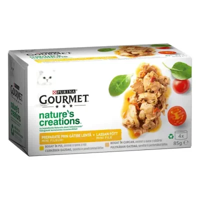 Purina Gourmet Nature’s Creations - консервирана храна за котки с крехко пуешко и пилешко, 48х85 г