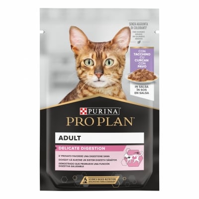 Purina Pro Plan Delicate Digestion - пауч за котки в зряла възраст, подпомага хрансомилането, с пуешко месо, 26х85 г