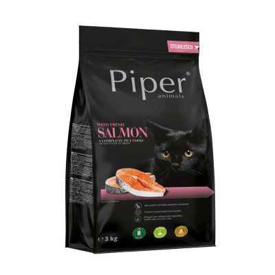 Piper Sterilised Cat Salmon - суха храна за кастрирани котки с прясна сьомга, 3 кг