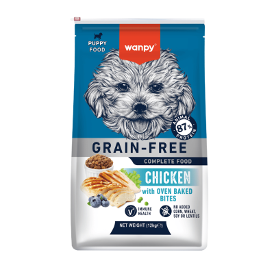Wanpy Grain Free - суха гранулирана храна за малки кученца с пилешко месо, 12 кг