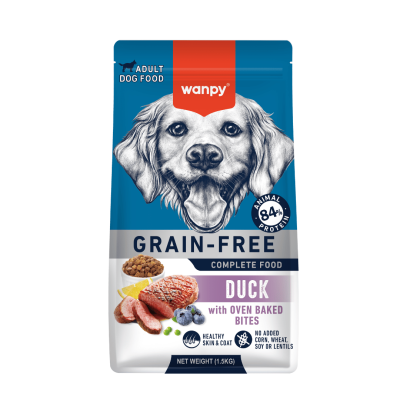 Wanpy Grain Free - суха гранулирана храна за кучета, без зърно, с патешко месо, 1.5 кг