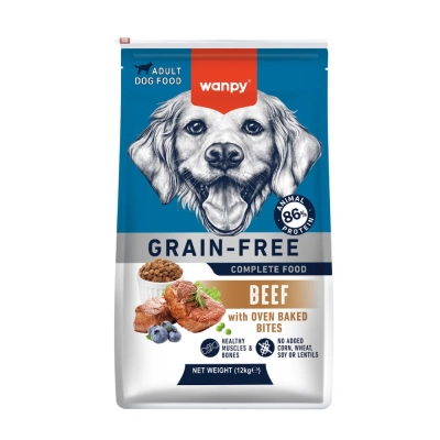 Wanpy Grain Free - суха гранулирана храна за кучета, без зърно, с говеждо месо, 12 кг