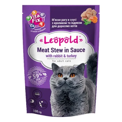 Leopold Cat пауч за котки със заек и пуйка, 24х100 гр, Брой