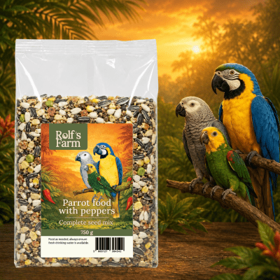 Rolf's Farm Parrot Food with Peppers - пълноценна храна за големи папагали, с добавени люти чушки, 750 г