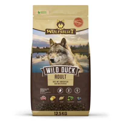 Wolfsblut Wild Duck Adult - суха гранулирана храна за кучета, без зърно, с дива патица и картофи, 12.5 кг