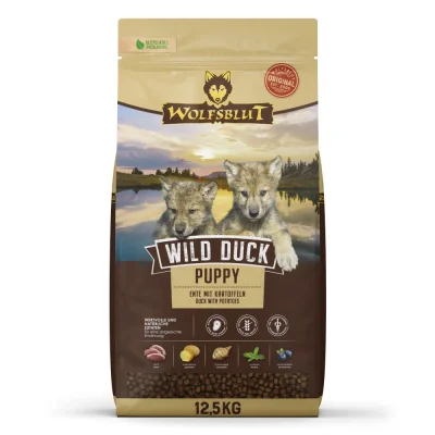 Wolfsblut Wild Duck Puppy - суха гранулирана храна за малки кученца, с дива патица и картофи