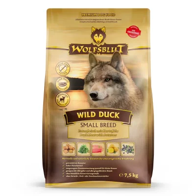 Wolfsblut Wild Duck Small Breed - суха гранулирана храна за дребни породи кучета, без зърно, с дива патица и картофи, 2 кг