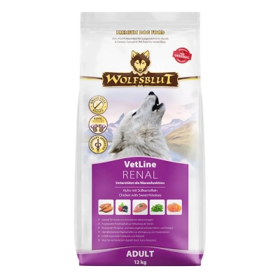 Wolfsblut VetLine Renal -  профилактична храна за кучета с бъбречни проблеми, с пилешко и картофи, 12 кг