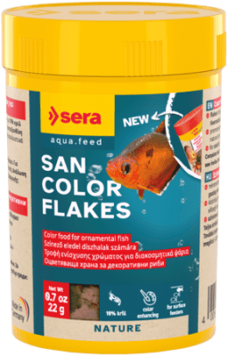 sera San Color Flakes 100 мл / 22 г - натурална храна за оцветяване на всички рибки