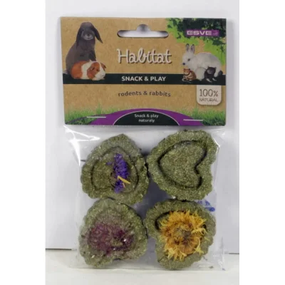 ESVE Habitat лакомства за гризачи и зайци, сърчица от тимотейка, невен, роза и незабравка, 4 броя