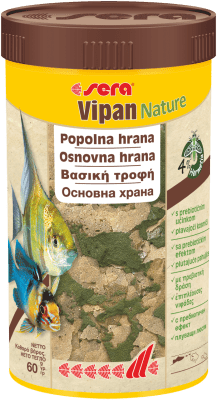 sera Vipan Nature Tropical Flakes - основна храна на люспи за рибки, с 4% брашно от насекоми и пребиотичен ефект