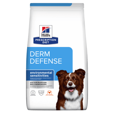 Hill's Prescription Diet Canine Derm Defense - лечебна суха храна за кучета, при атопичен дерматит, за намаляване на алергиите от околната среда, с пилешко