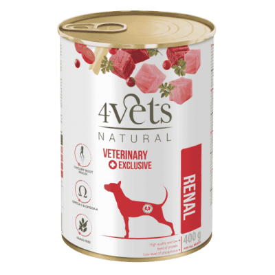 4Vets Dog Natural Kidney Support - консервирана храна за  кучета, при проблеми с бъбреците, 400 г, Стек