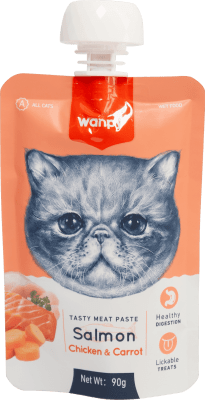 Wanpy Tasty Cat - месна паста със сьомга, пиле и морков , 90 г, Стек
