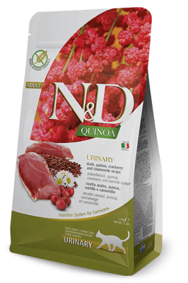 N&D QUINOA URINARY DUCK, CRANBERRY - суха храна за котки над 1 г., за уринарен тракт, с патица, киноа, червена боровинка и лайка