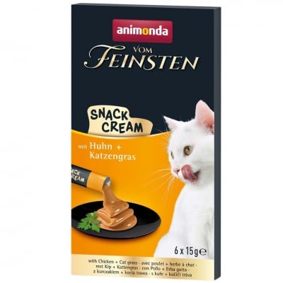 Vom Feinsten Snack Cream лакомство за котки с пилешко и котешка трева, 6х15 г