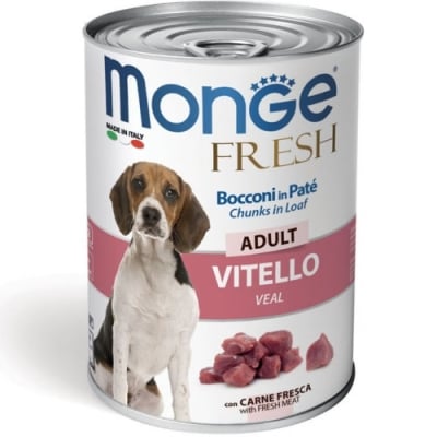 Monge Fresh Puppy - консерва за подрастващи кученца, хапки с телешко и зеленчуци, 24х400 г