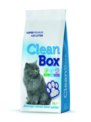 Постелка за котешка тоалетна CLEAN BOX Super Premium&nbsp;натурал, фин бял бентонит, 5 л, Брой