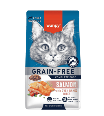 Wanpy Grain Free суха храна за котки със сьомга, 1.5 кг, Брой