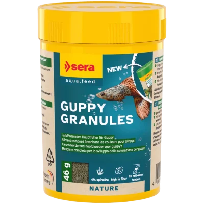 sera Guppy Granules - храна на гранули за гупи и други дребни, тревопасни рибки в средната зона