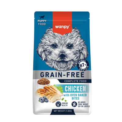 Wanpy Grain Free - суха гранулирана храна за малки кученца с пилешко месо, 1.5 кг