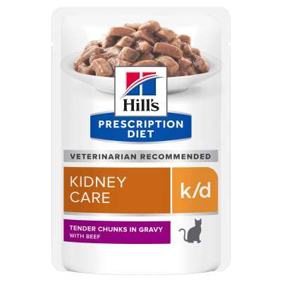 Hill's Prescription Diet Feline k/d Beef - лечебна храна за котки, пауч, при остра и хронична бъбречна недостатъчност