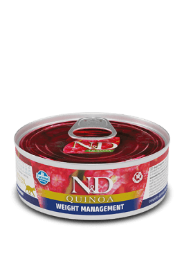 N&D Quinoa Weight Management Adult – консервирана храна за котки над 1 г., за намаляване на наднорменото тегло, с агнешко и броколи