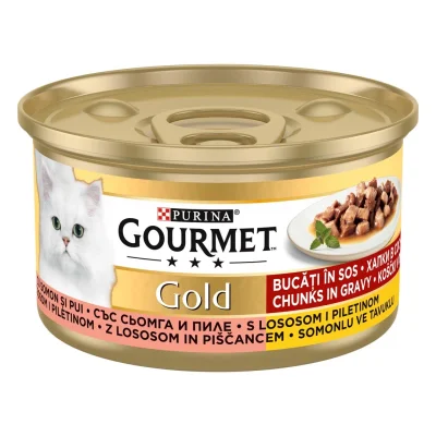 Purina Gourmet Gold - консервирана храна за котки, месни хапки в сос, различни вкусове, 24x85 г