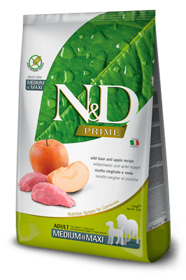 N&D Prime Medium/Maxi Adult - суха храна за кучета, без зърно, с месо от глиган и ябълки, за средни и едри породи над 1 г.