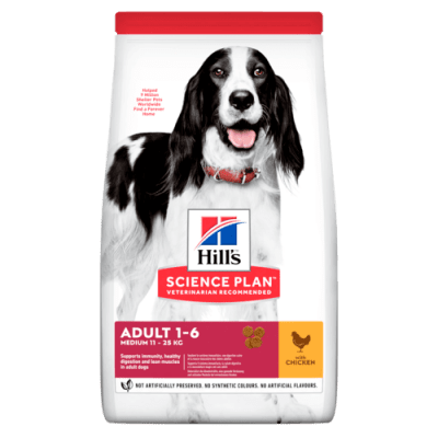 Hill's Science Plan Medium Adult - суха храна за кучета с пилешко, средни породи