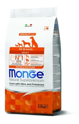 Monoprotein Superpremium All Breeds Adult – суха храна за израснали кучета, моно-протеинова рецепта с патица, ориз и картофи, за всички породи