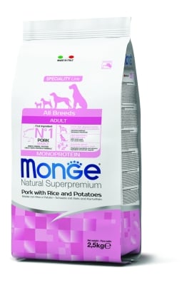 Monoprotein Superpremium All Breeds Adult – суха храна за израснали кучета, моно-протеинова рецепта със свинско, ориз и картофи, за всички породи	