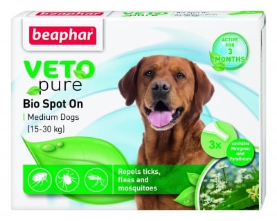 beaphar Veto Pure Bio Spot On - репелентни капки за кучета от средни породи, 3 пипети