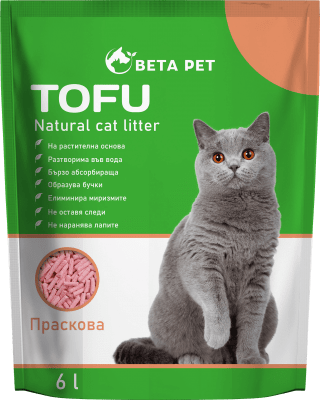 Beta Pet Tofu Биоразградима  соева котешка тоалетна 6 л, Праскова