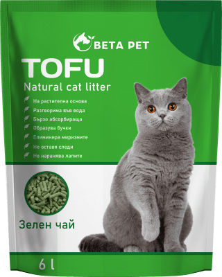 Beta Pet Tofu Биоразградима соева котешка тоалетна 6 л, Зелен чай