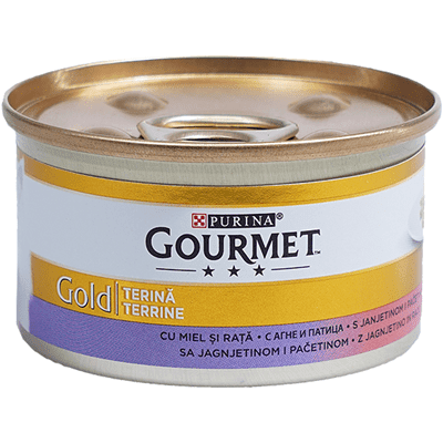 Purina Gourmet Gold - консервирана храна за котки, месни хапки в пастет, агнешко и патешко, 24x85 г