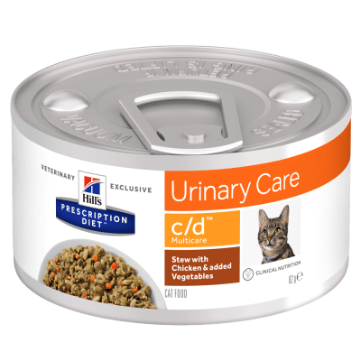 Hill's Prescription Diet Stew Feline c/d Multicare - лечебна консервирана храна за котки, при струвитни, калциево-оксалатни и калциево-фосфатни уролити, 16х82 г