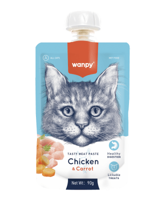 Wanpy Tasty Cat -  лакомство за котки, месна паста с пилешко и моркови, 90 г