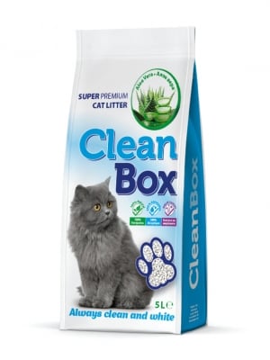 CLEAN BOX Super Premium&nbsp;Алое Вера, постелка за котешка тоалетна, фин бял бентонит, 5 л ПРОМО ЦЕНА