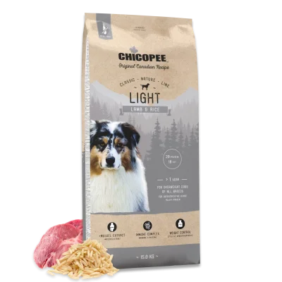 Chicopee Classic Light - суха гранулирана храна за кучета, при наднормено тегло или за кастрирани, с агнешко и ориз