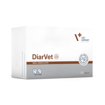 VetExpert DiarVet Small breed and Cats ( twist-off) - хранителна добавка под формата на капсули за котки и дребни породи кучета с упорита или тежка диария